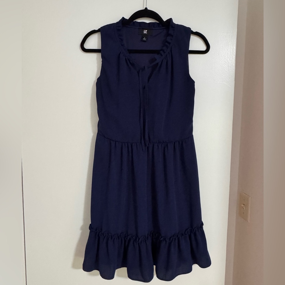 Iz Byer Navy Sleeveless Ruffle Dress